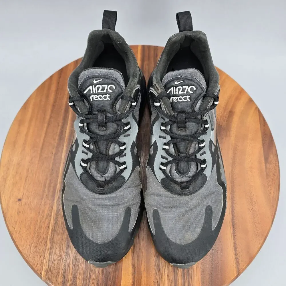 Nike Air Max 270 React Shoes Mens 8 Black Gray Lace Up Running Athletic Sneakers